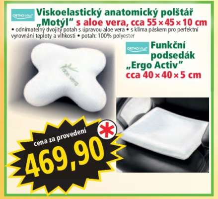 Viskoelastický anatomický polštář „Motýl“ s aloe vera, cca 55 × 45 × 10 cm