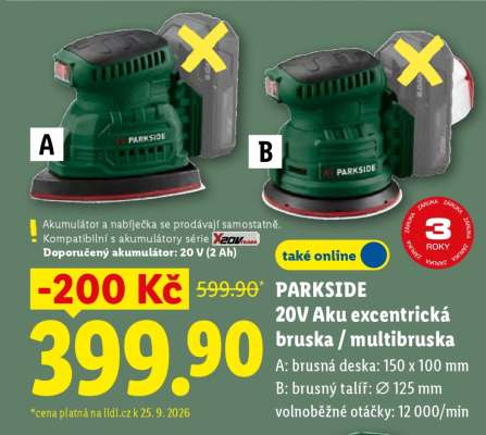 PARKSIDE 20V Aku excentrická bruska / multibruska