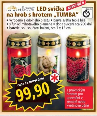 LED svíčka na hrob s hrotem „TUMBA“