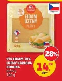 Sýr Eidam 30% uzený Karlova Koruna plátky