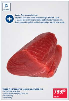 TUŇÁK ŽLUTOPLOUTVÝ SASHIMI AA CENTER CUT