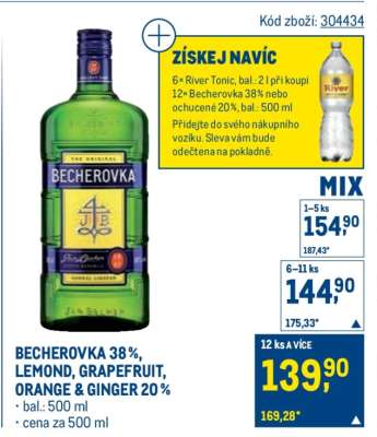 BECHEROVKA 38%, LEMOND, GRAPEFRUIT, ORANGE & GINGER 20%