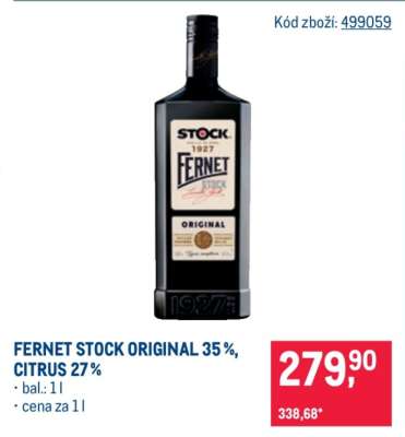 FERNET STOCK ORIGINAL 35 %, CITRUS 27 %