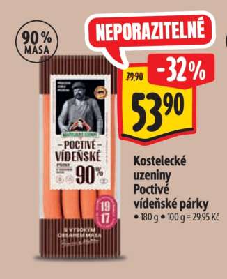 Kostelecké uzeniny Poctivé vídeňské párky