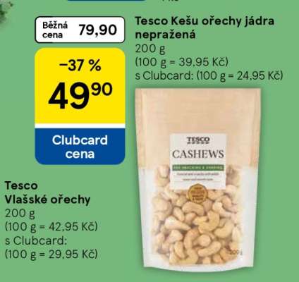 Tesco Kešu ořechy jádra nepražená