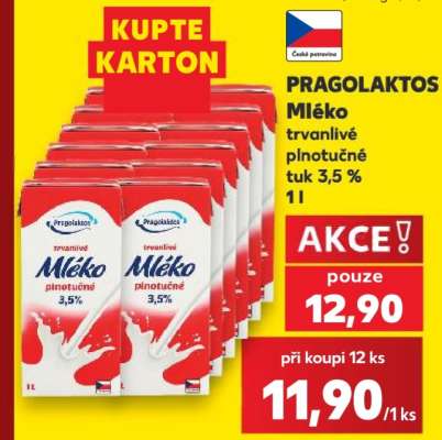 PRAGOLAKTOS Mléko trvanlivé plnotučné tuk 3,5% 1l