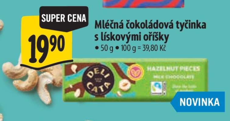 Mléčná čokoládová tyčinka s lískovými oříšky