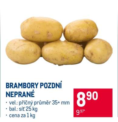 BRAMBORY POZDNÍ NEPRANÉ