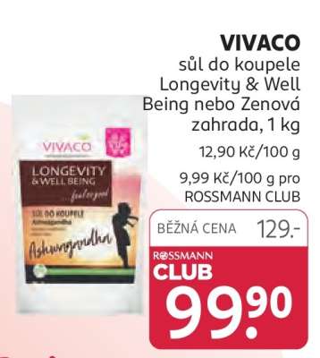 VIVACO sůl do koupele Longevity & Well Being nebo Zenová zahrada, 1 kg