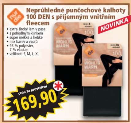 Neprůhledné punčochové kalhoty 100 DEN s příjemným vnitřním fleecem