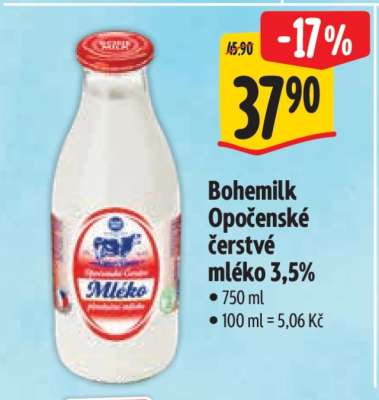 Bohemilk Opočenské čerstvé mléko 3,5%