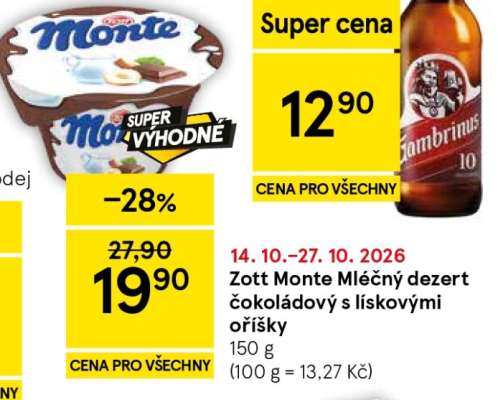 Zott Monte Mléčný dezert čokoládový s lískovými oříšky
