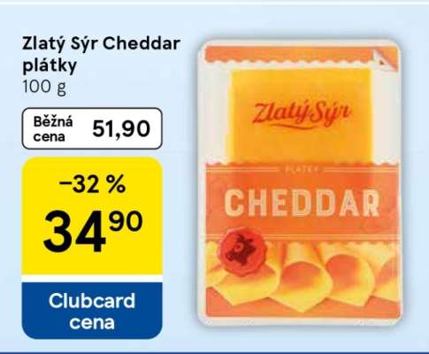 Zlatý sýr Cheddar plátky