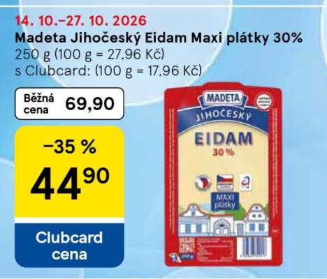 Madeta Jihočeský Eidam maxi plátky 30 %
