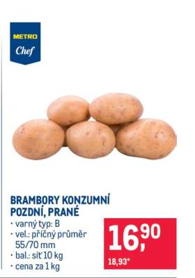 Brambory konzumní pozdní prané