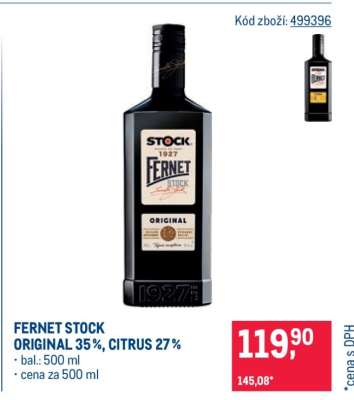 FERNET STOCK ORIGINAL 35 %, CITRUS 27 %