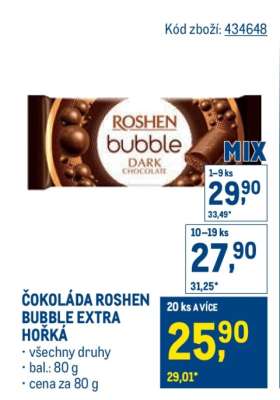 ČOKOLÁDA ROSHEN BUBBLE EXTRA HOŘKÁ