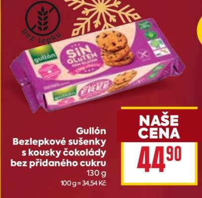 Gullón Bezlepkové sušenky s kousky čokolády bez přidaného cukru