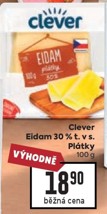 Clever Eidam 30 % t. v s. Plátky