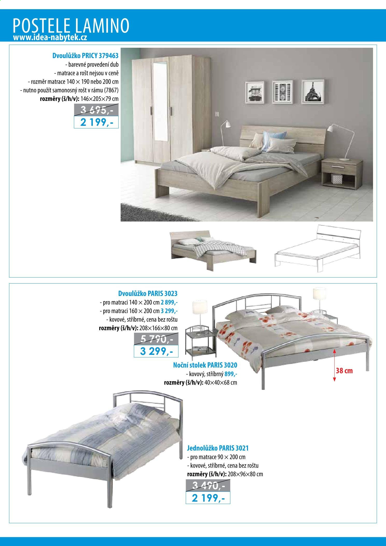 Leták IDEA nábytek - Produkty v akci - stolek, dvoulůžko, postel, rošt, noční stolek. Strana 16.