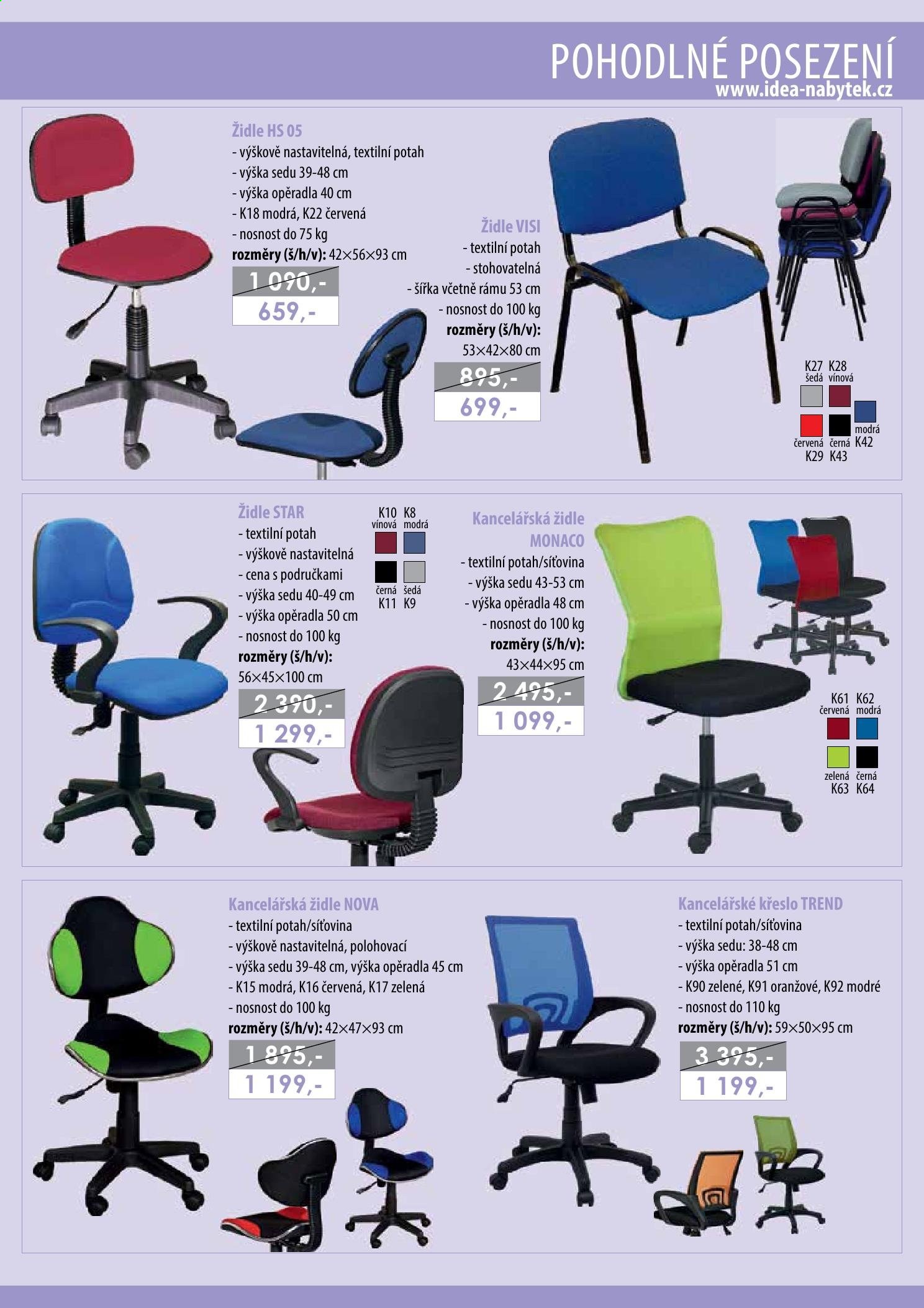 Leták IDEA nábytek - Produkty v akci - židle, kancelářská židle. Strana 49.
