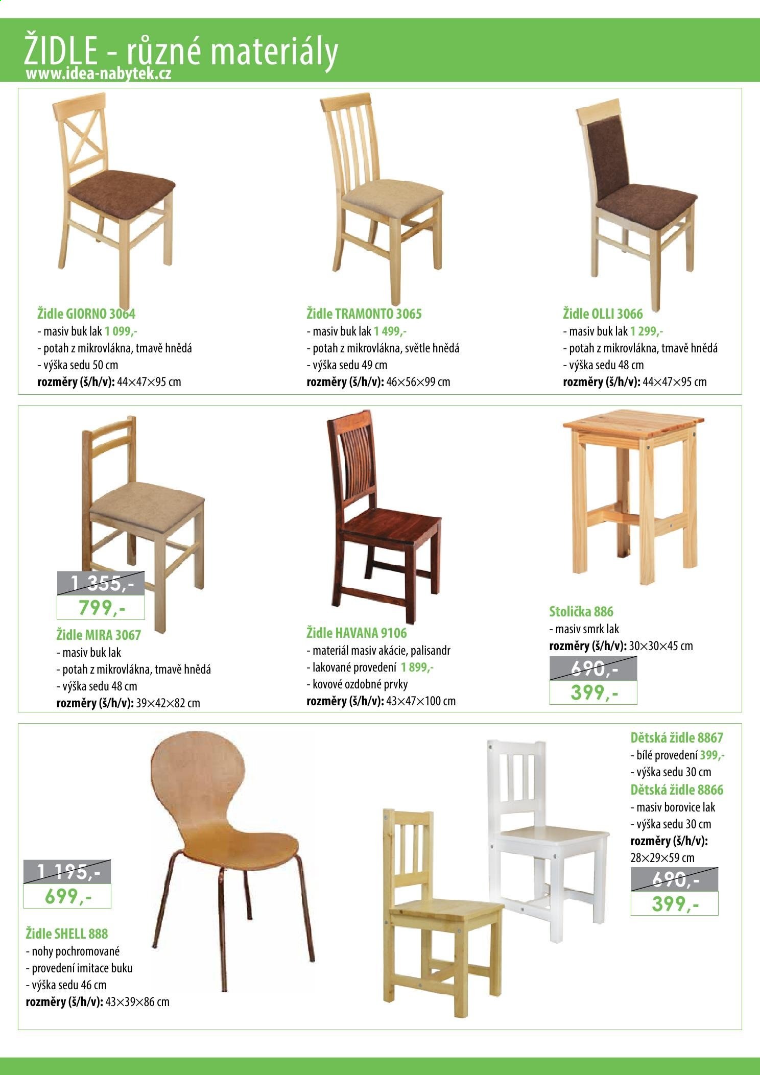 Leták IDEA nábytek - Produkty v akci - stolička, židle, dětská židle. Strana 54.