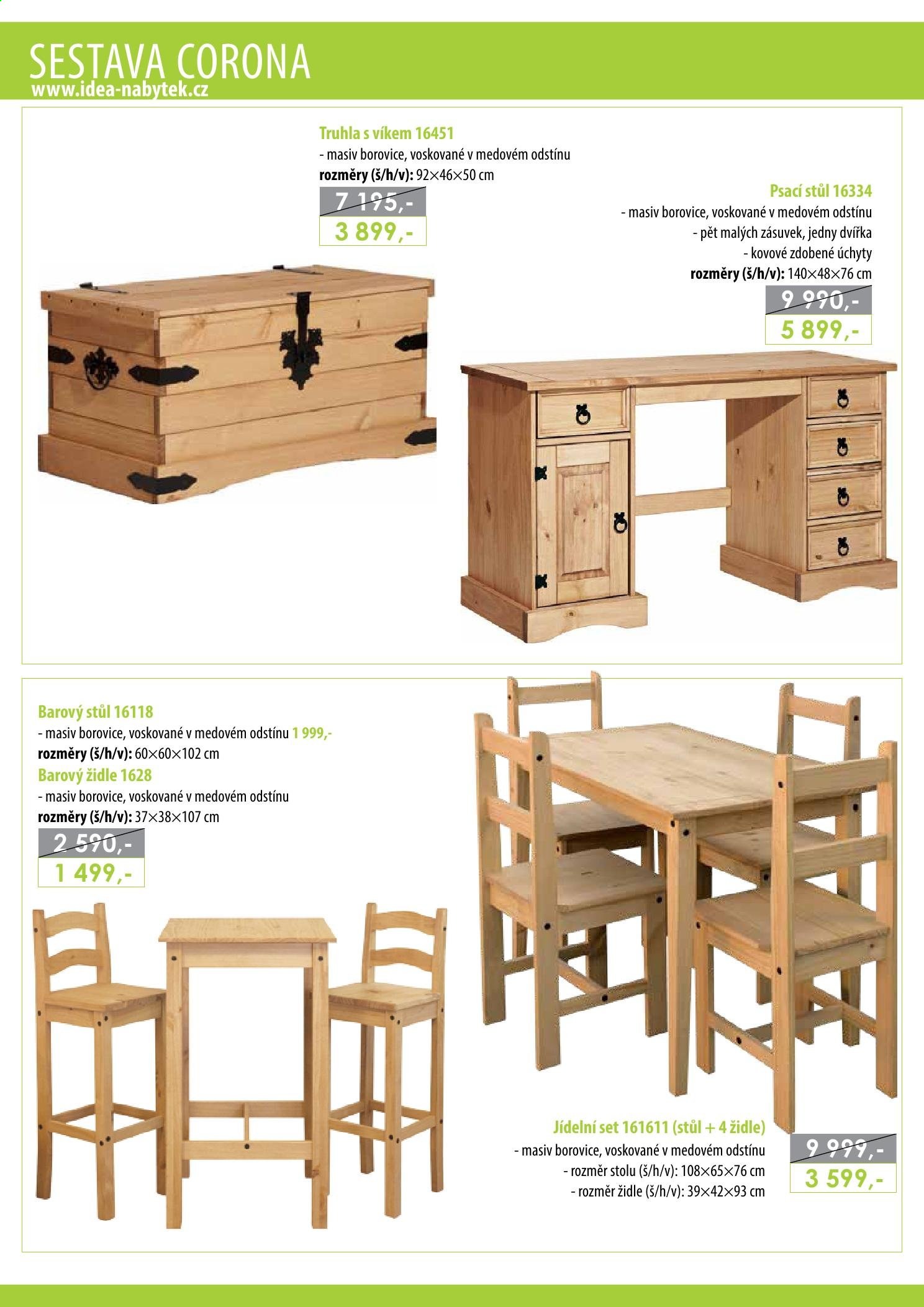 Leták IDEA nábytek - Produkty v akci - barový stůl, stůl, židle, psací stůl. Strana 86.