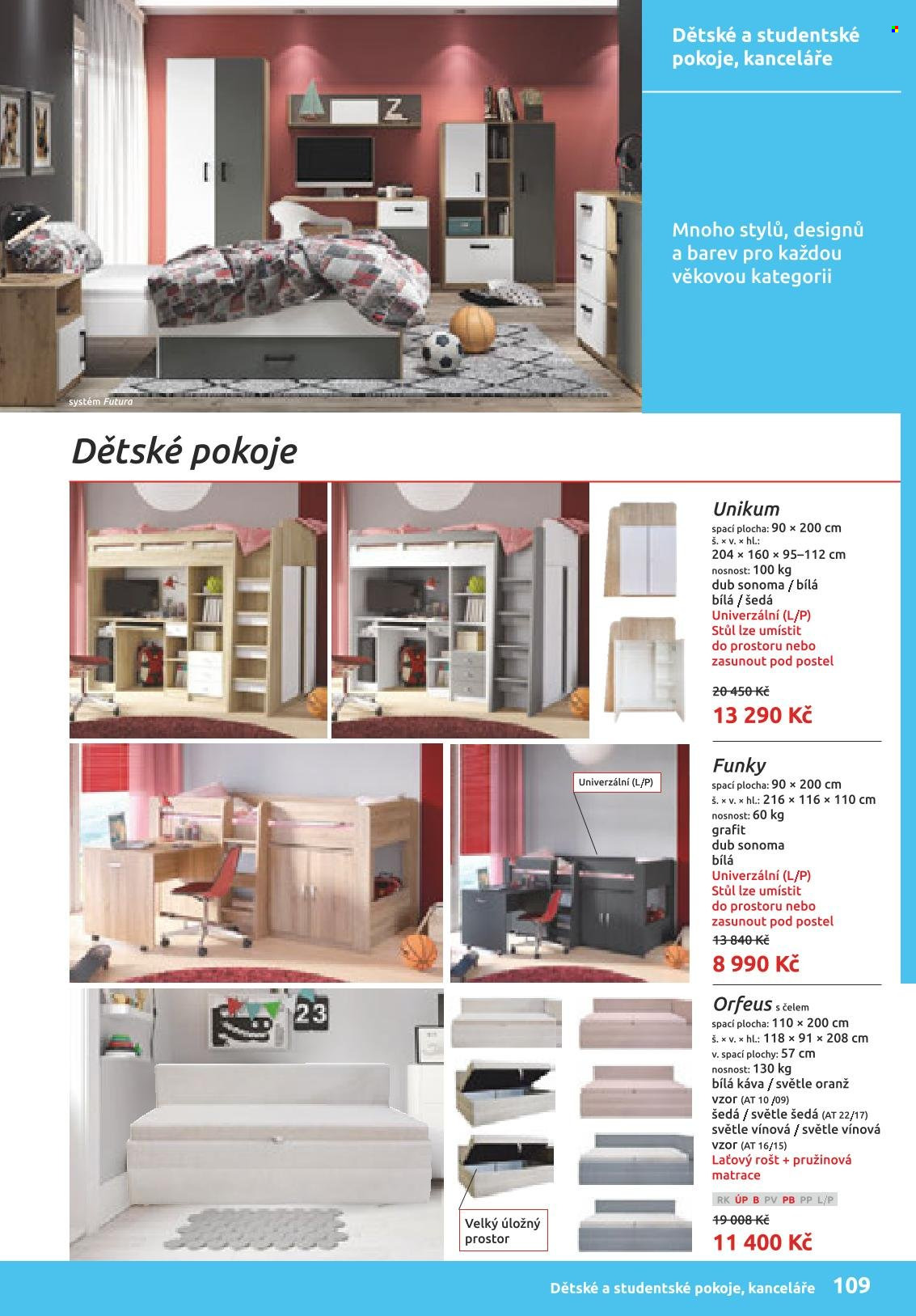 Leták ORFA nábytek - Produkty v akci - stůl, matrace, pružinová matrace, rošt. Strana 34.