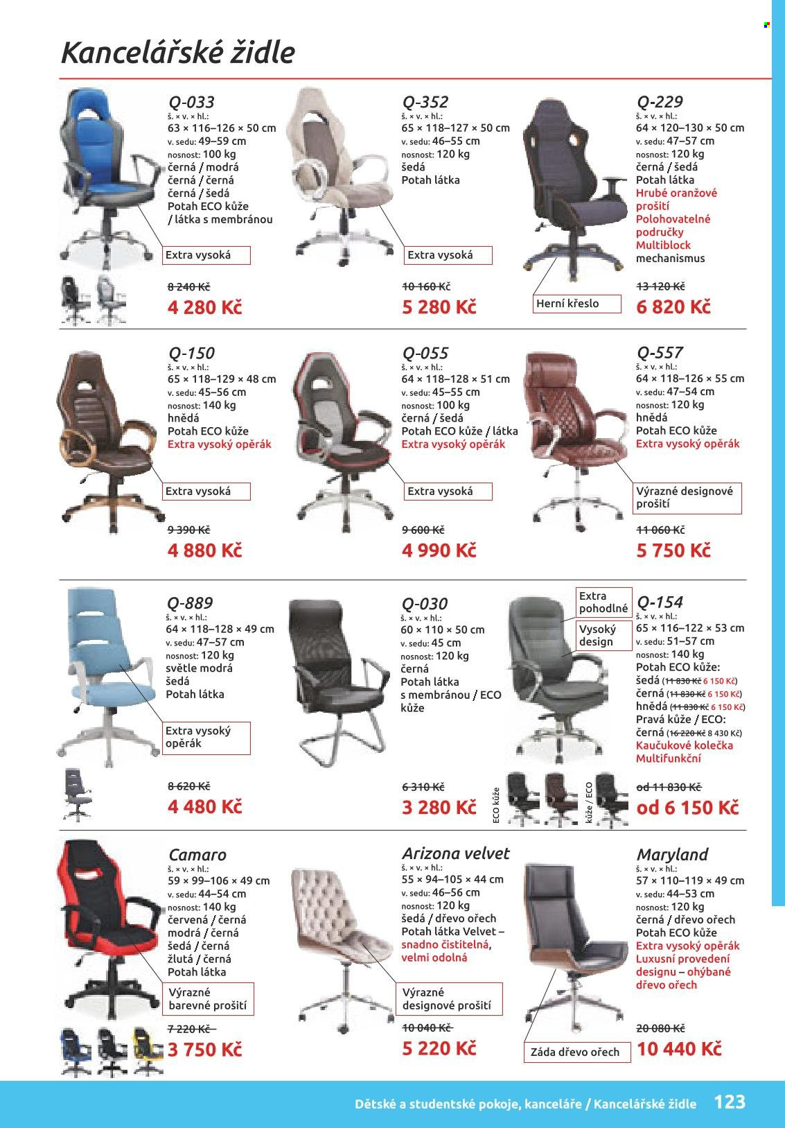 Leták ORFA nábytek - Produkty v akci - židle, křeslo, herní křeslo, potah. Strana 47.
