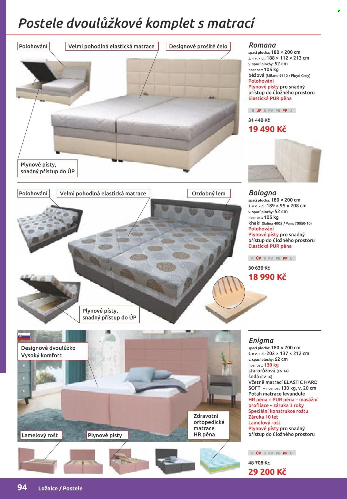 Leták ORFA nábytek - Produkty v akci - ložnicový systém, dvoulůžko, postel, rošt, lamelový rošt. Strana 139.