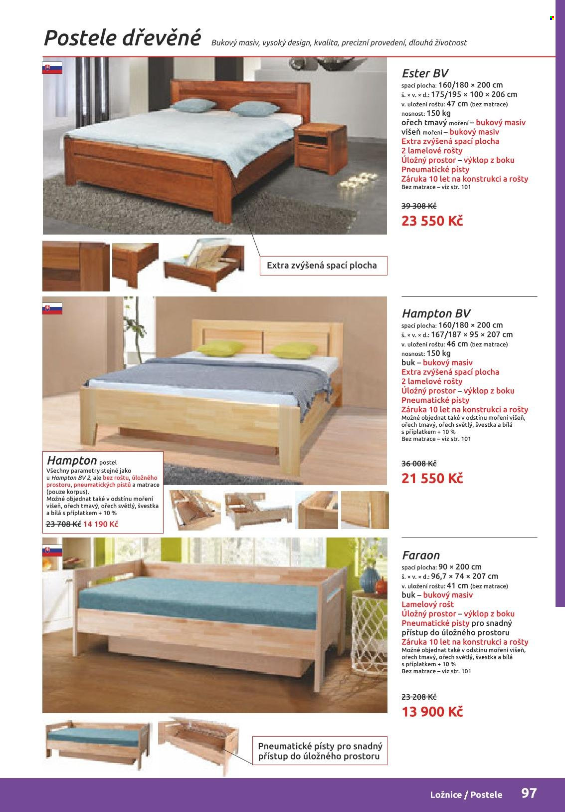 Leták ORFA nábytek - Produkty v akci - ložnicový systém, postel, matrace, rošt. Strana 142.