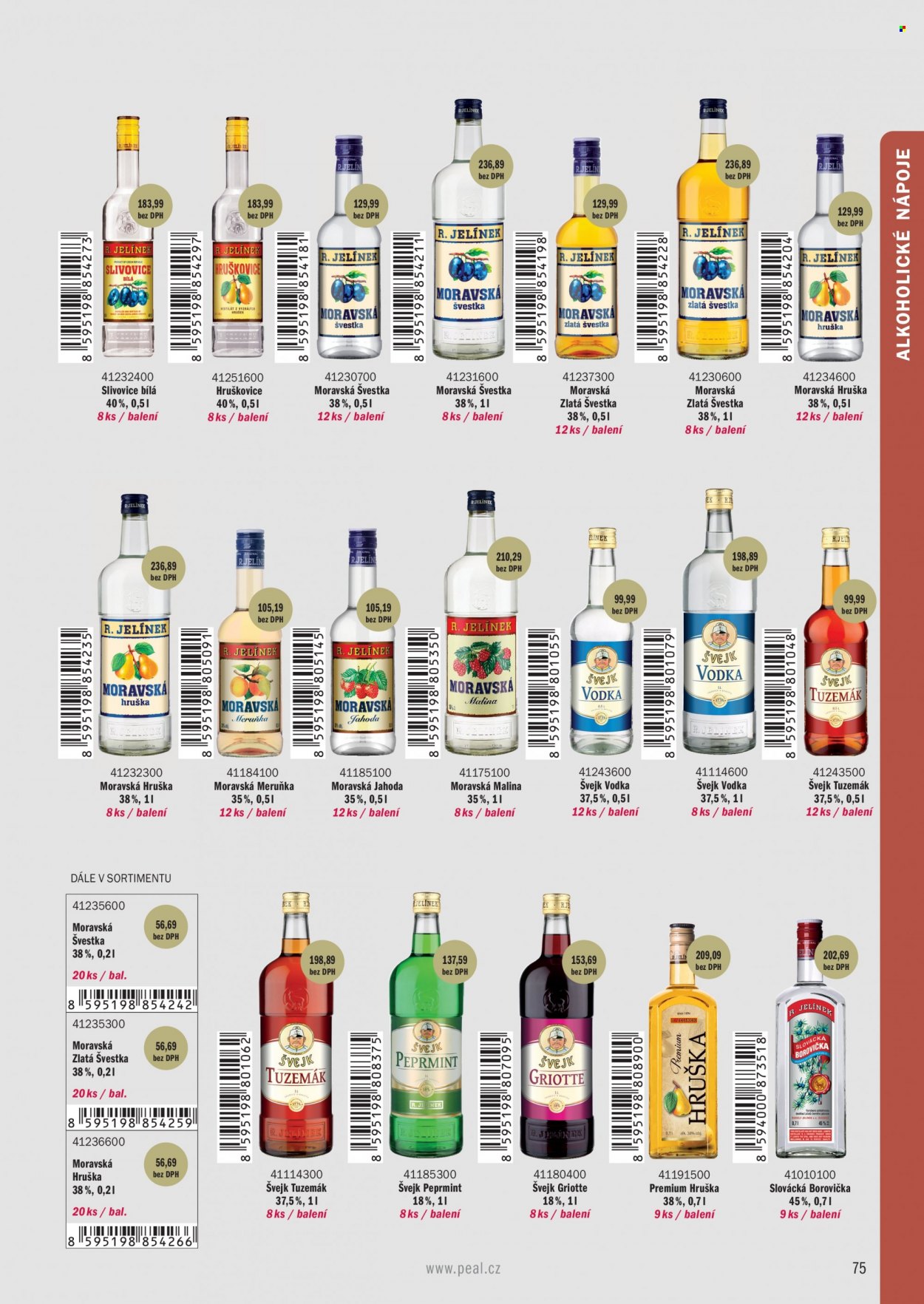 Leták PEAL - Produkty v akci - pivo, alkohol, whisky, brandy. Strana 1.