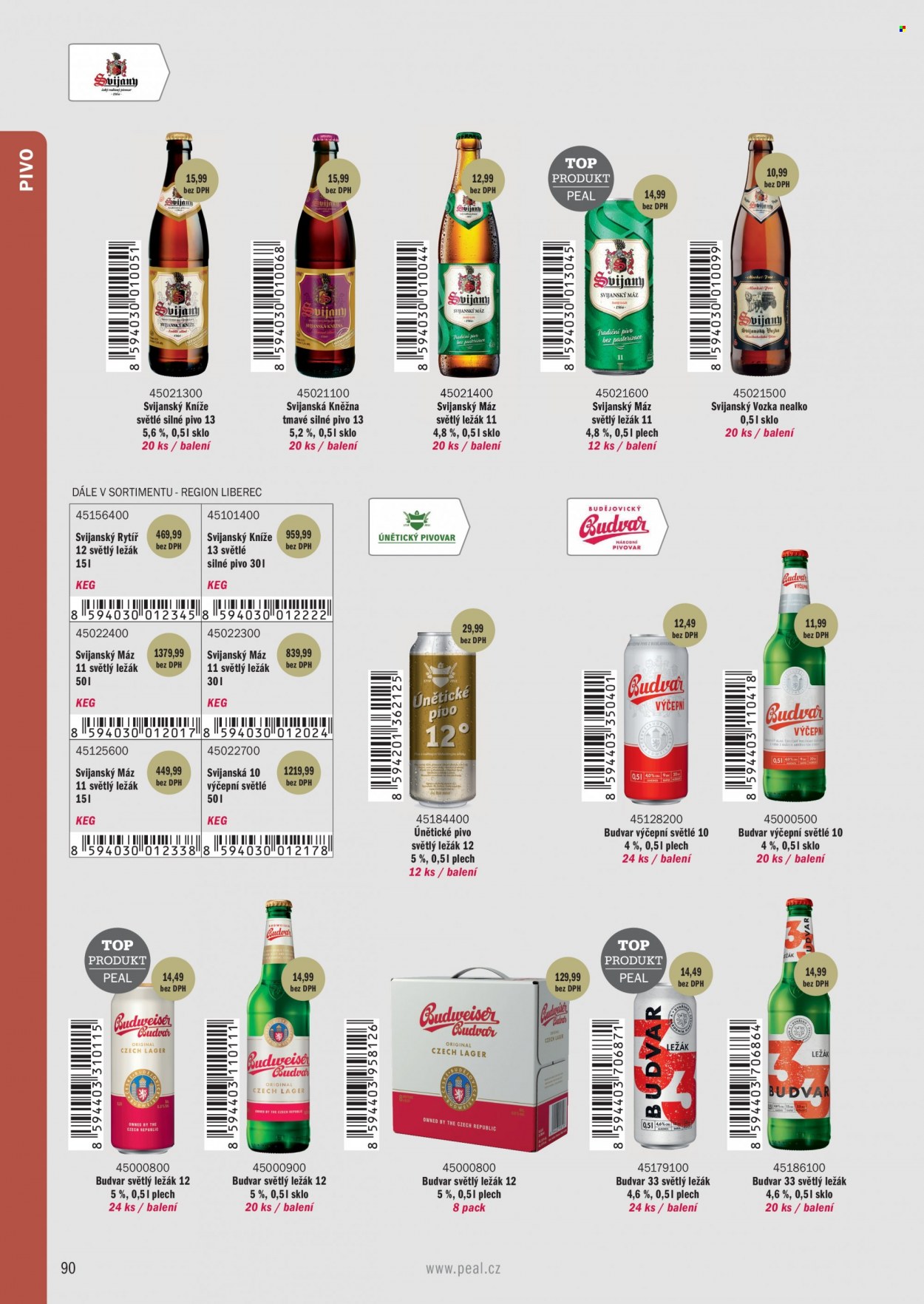 Leták PEAL - Produkty v akci - pivo, alkohol, whisky, brandy. Strana 1.
