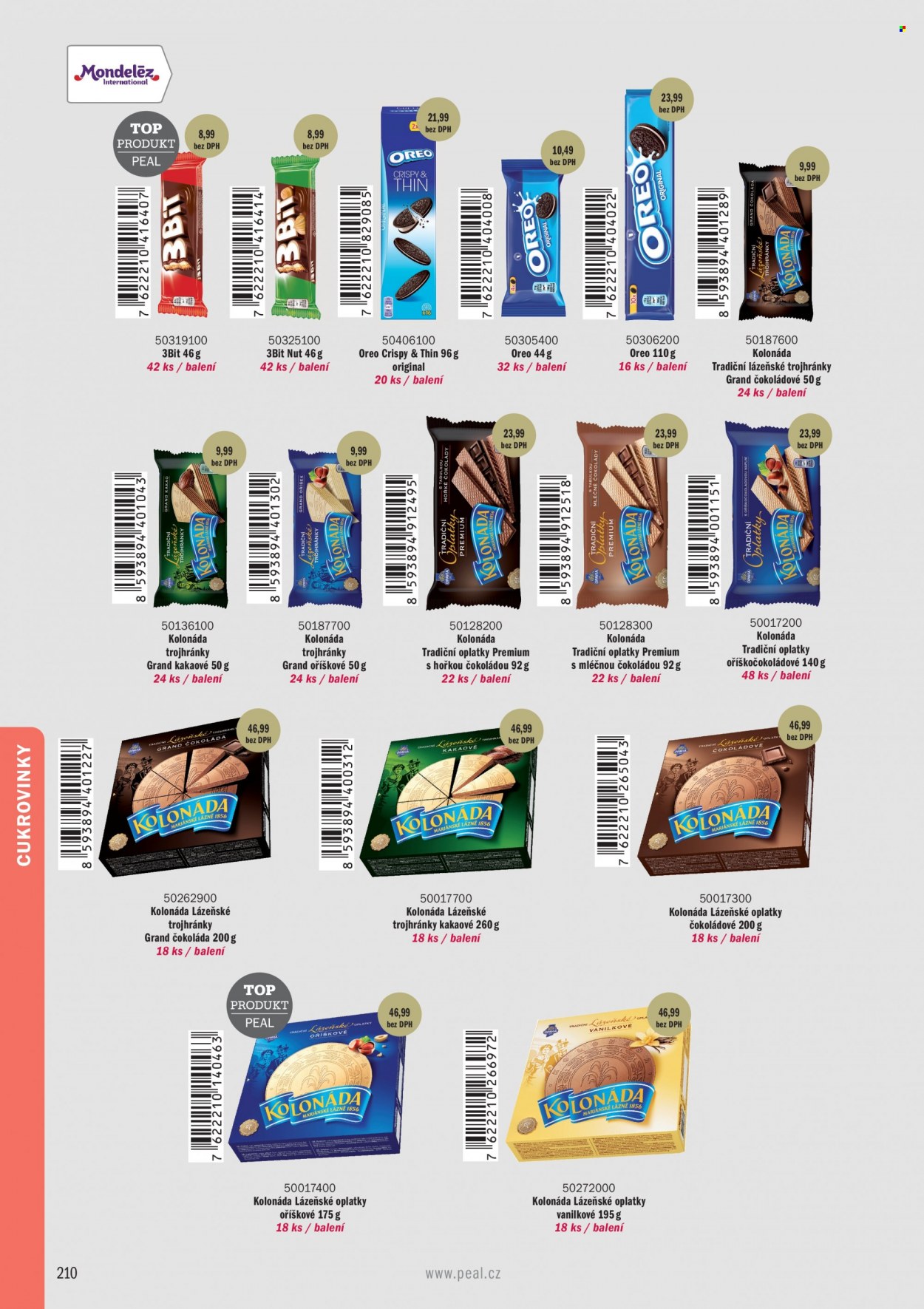 Leták PEAL - Produkty v akci - oplatky, bonbóny, sušenky, trubičky, lízátko, žvýkačky, bonboniéra. Strana 1.