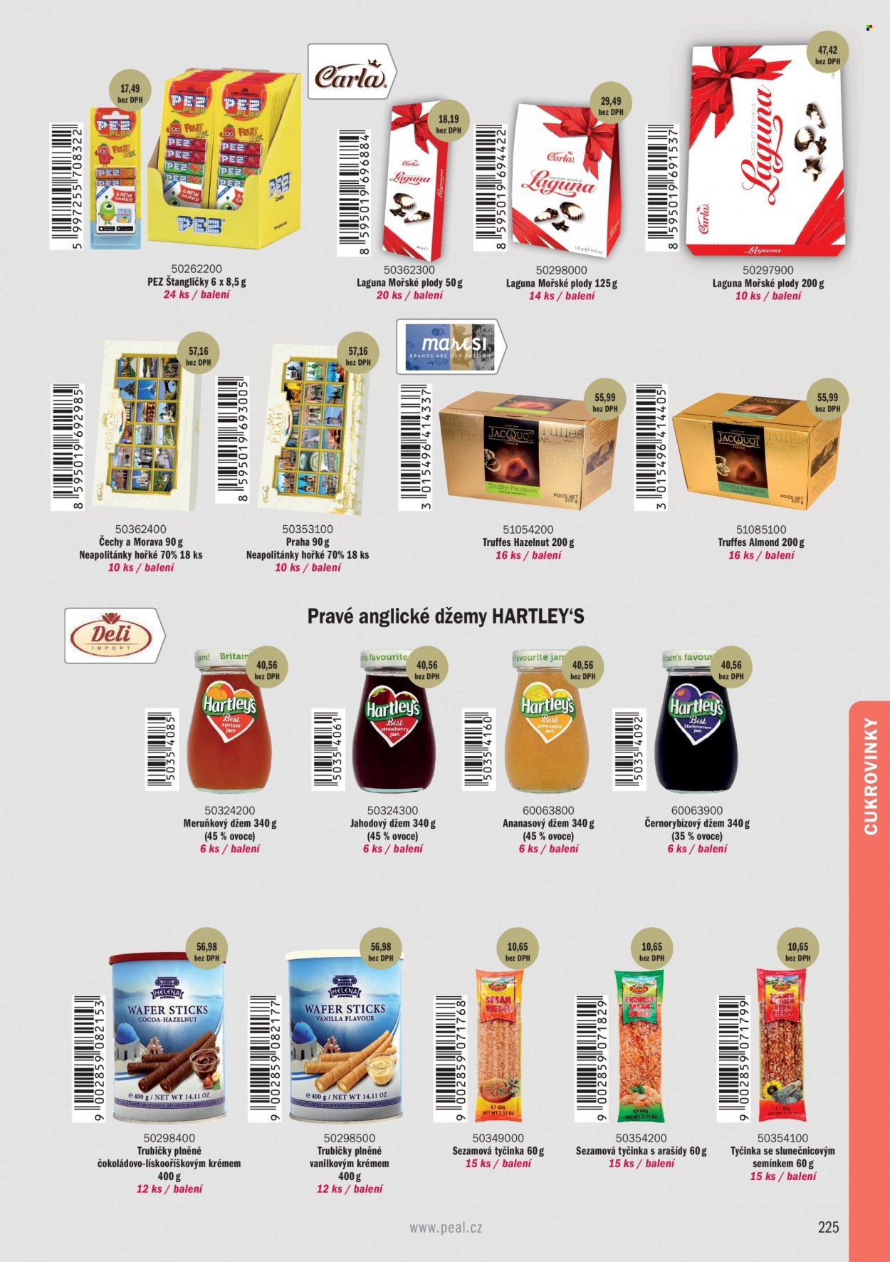 Leták PEAL - Produkty v akci - oplatky, bonbóny, sušenky, trubičky, lízátko, žvýkačky, bonboniéra. Strana 1.