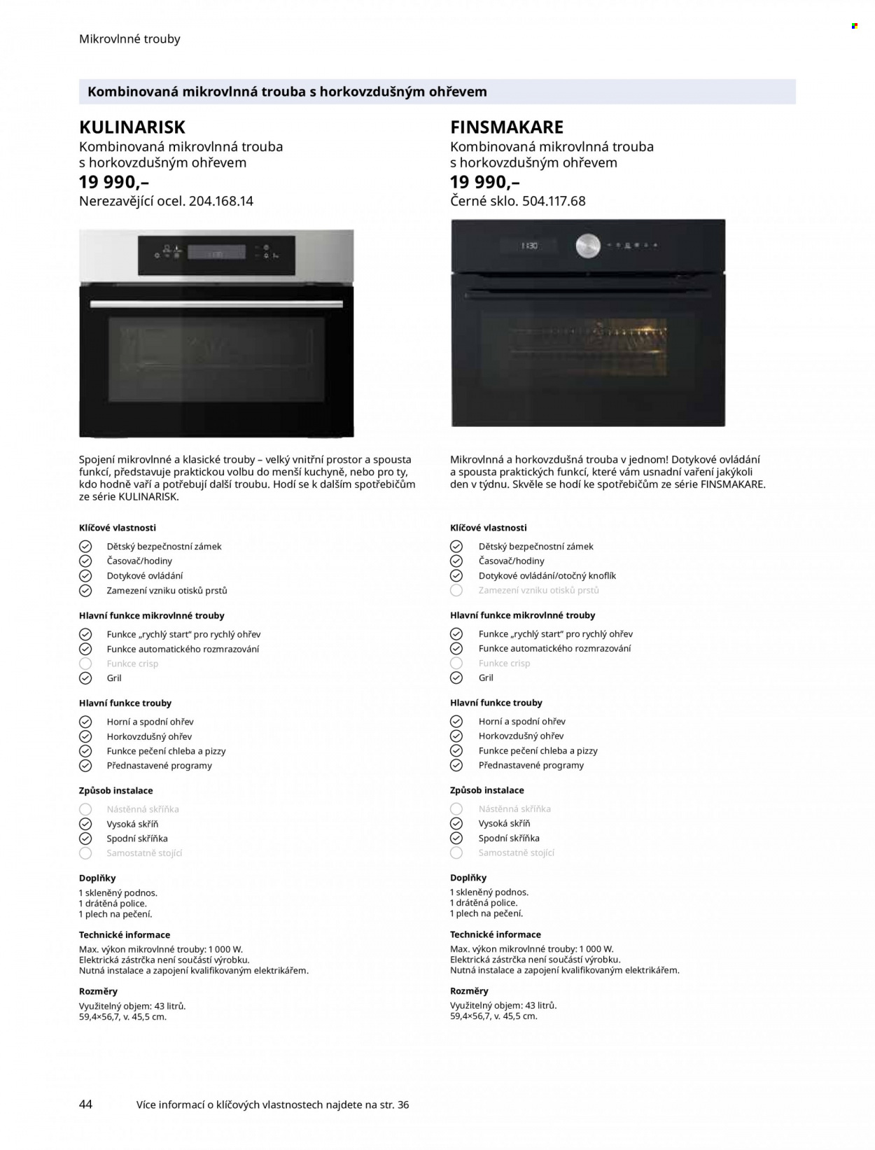 Leták IKEA - Produkty v akci - podnos, plech na pečení, horkovzdušná trouba, mikrovlnná trouba, bezpečnostní zámek. Strana 44.