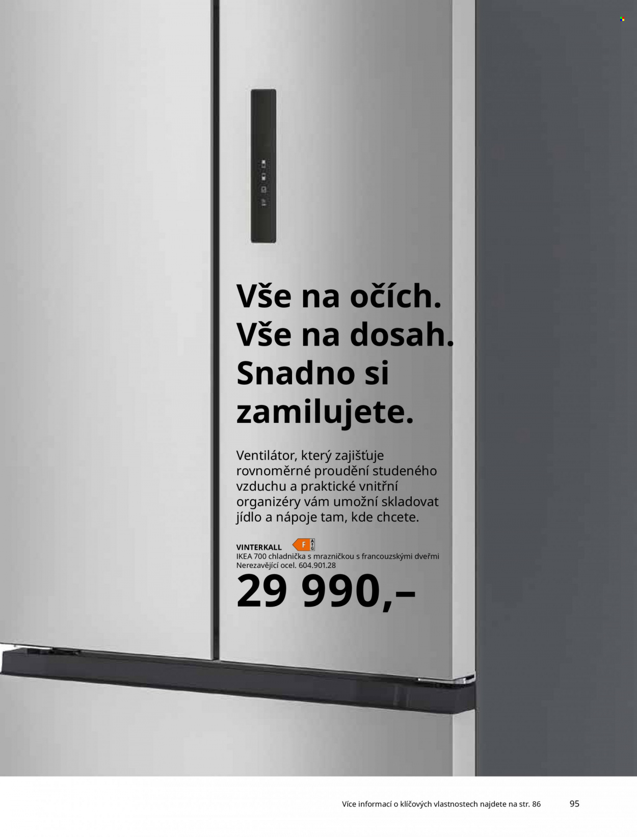 Leták IKEA - Produkty v akci - chladnička, kombinovaná chladnička, ventilátor. Strana 95.