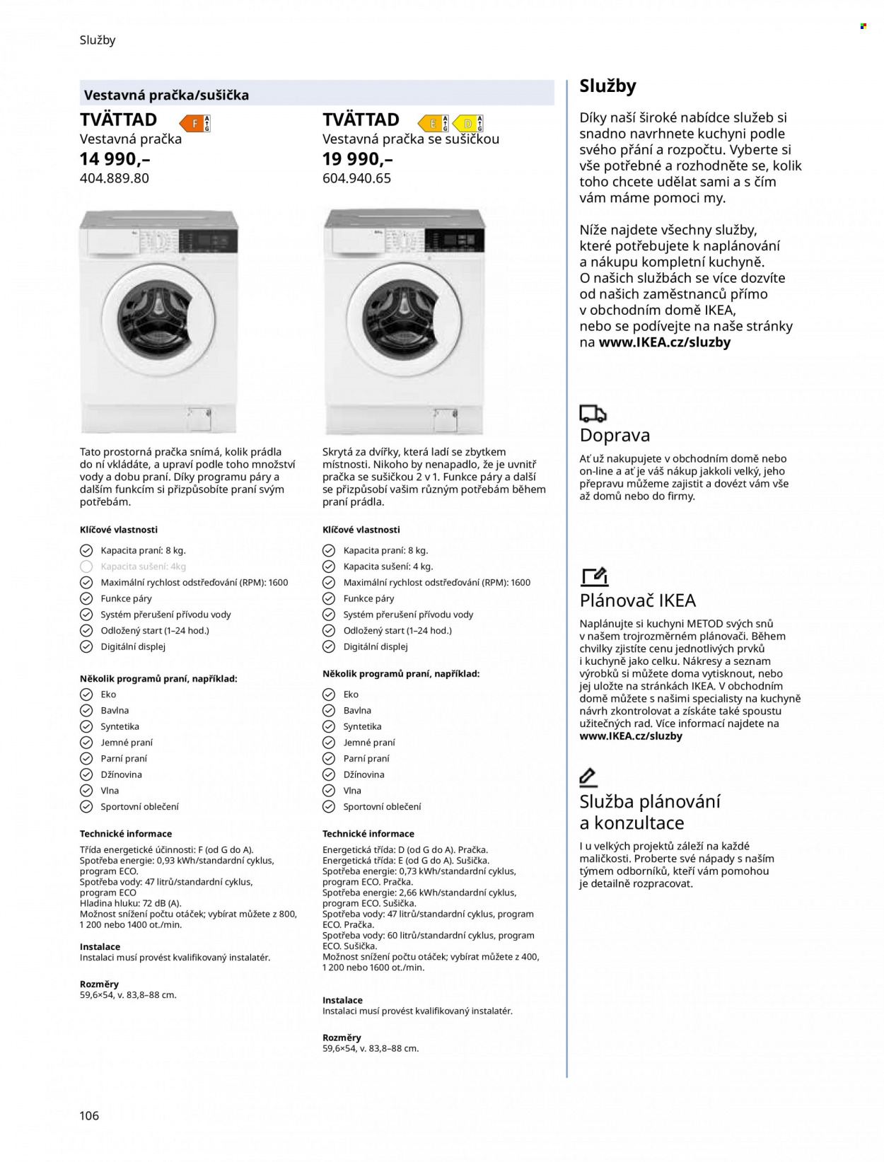 Leták IKEA - Produkty v akci - pračka, pračka se sušičkou, sušička, Metod. Strana 106.