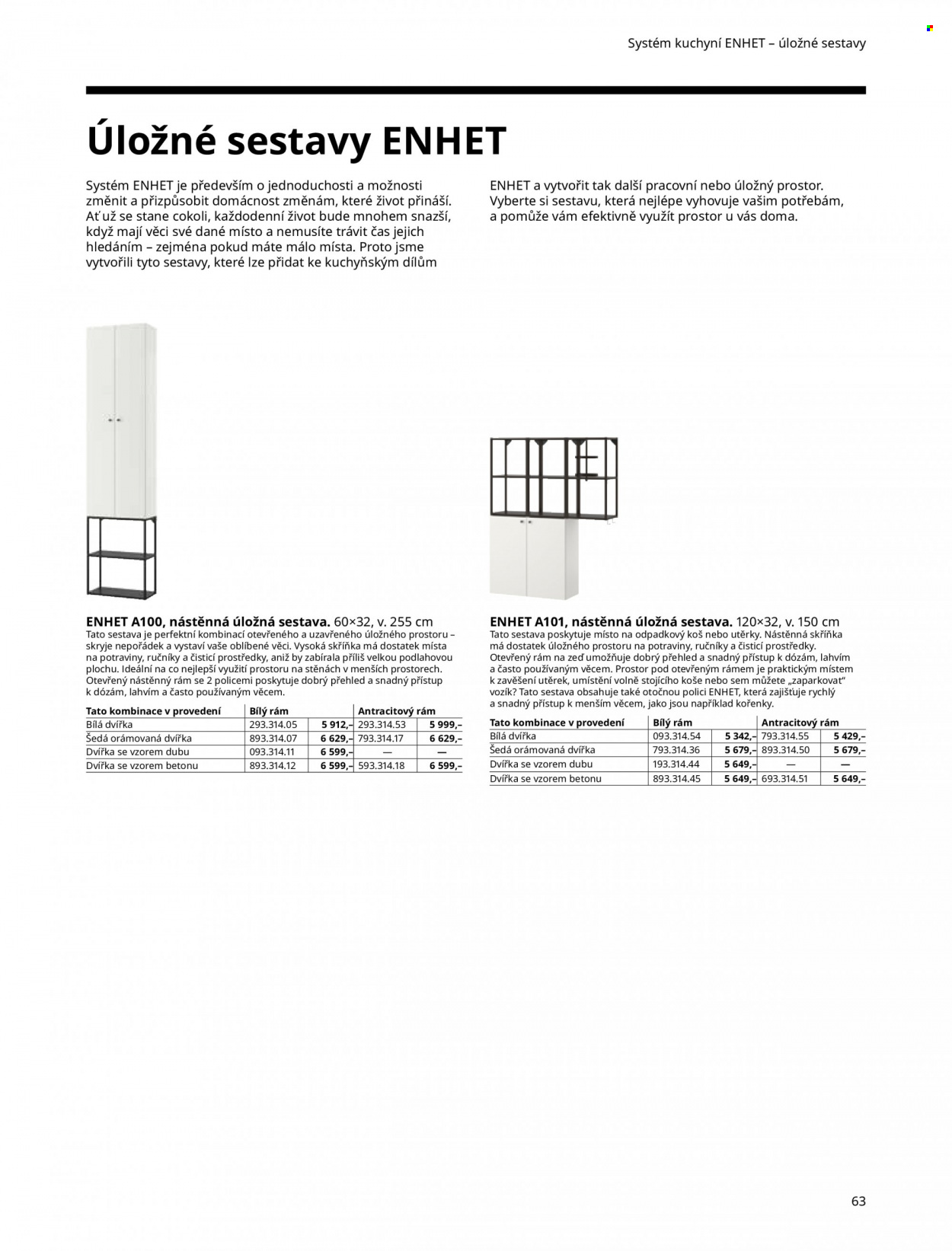 Leták IKEA - Produkty v akci - kořenka, police, skříň, utěrka, ručník, odpadkový koš. Strana 63.