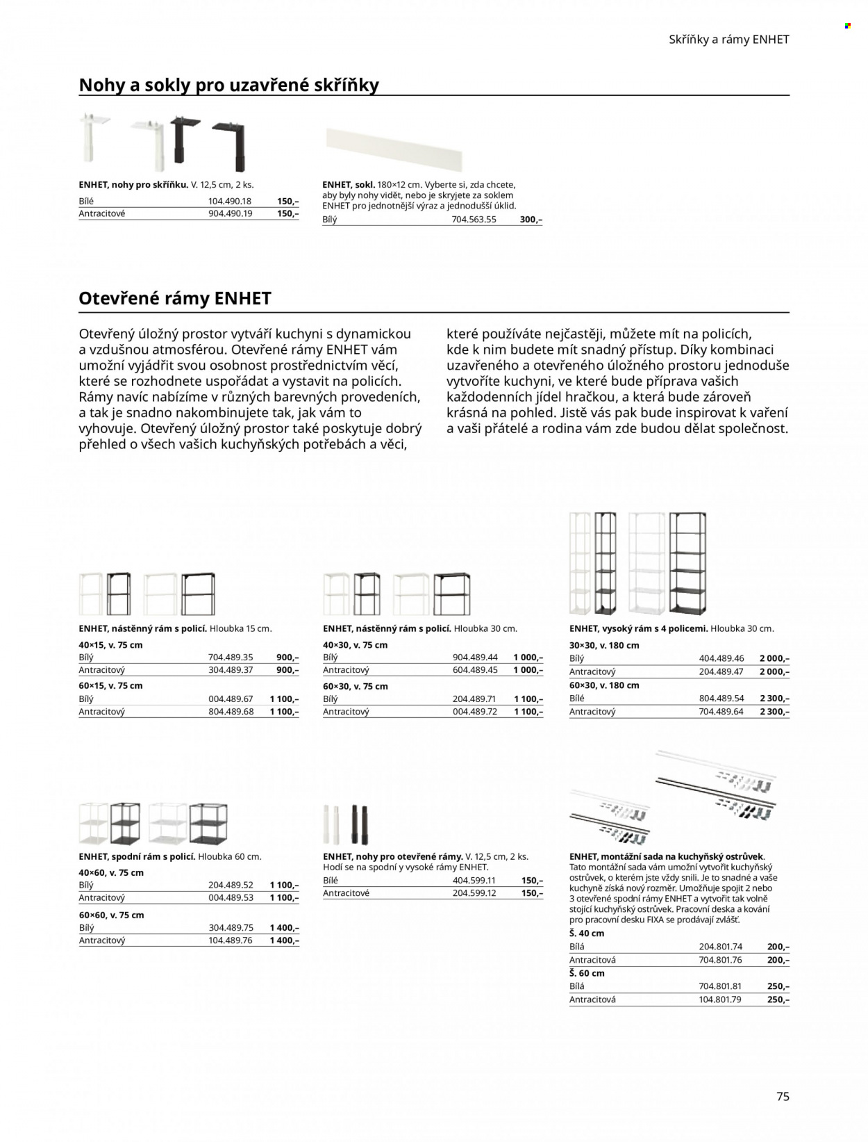 Leták IKEA - Produkty v akci - fixy, pohled, deska, pracovní deska, police. Strana 75.