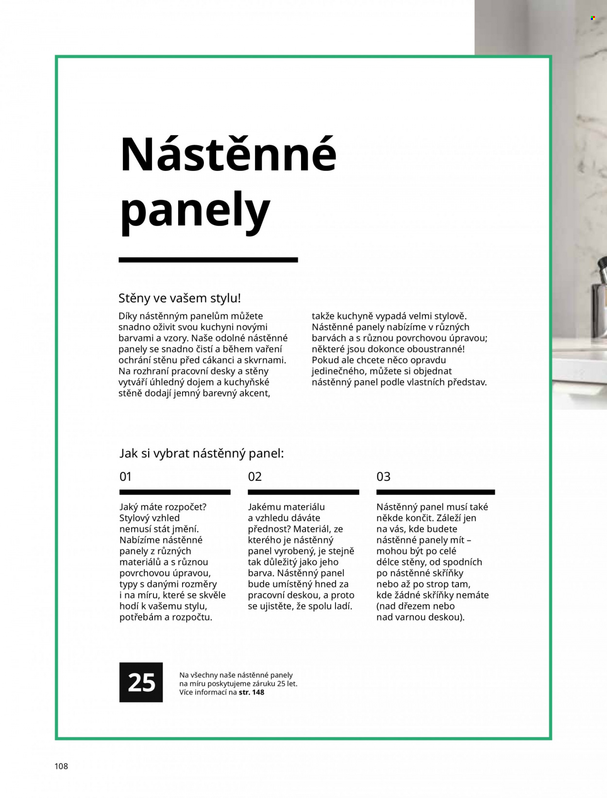 Leták IKEA - Produkty v akci - pracovní deska, nástěnný panel. Strana 108.