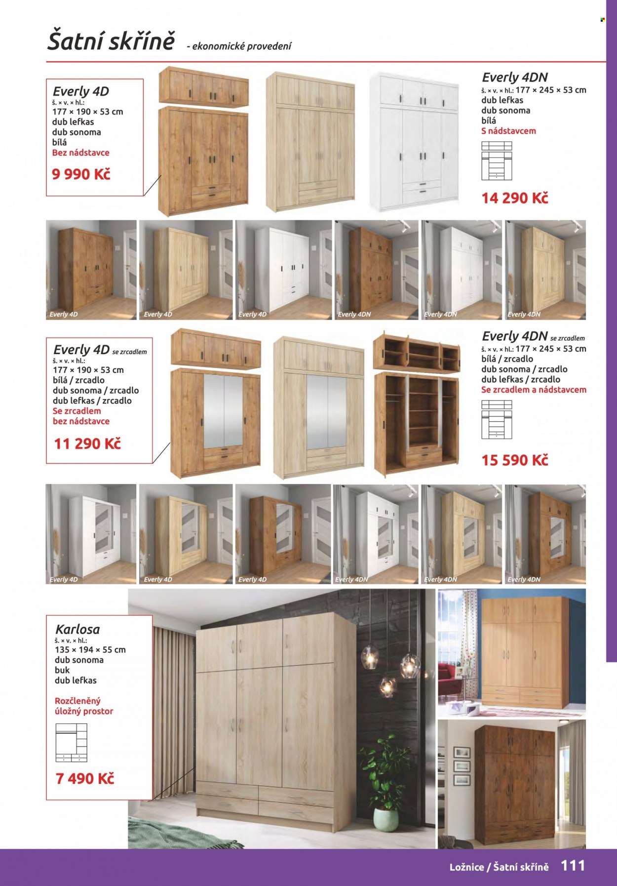 Leták ORFA nábytek - Produkty v akci - skříň, ložnicový systém, zrcadlo. Strana 111.