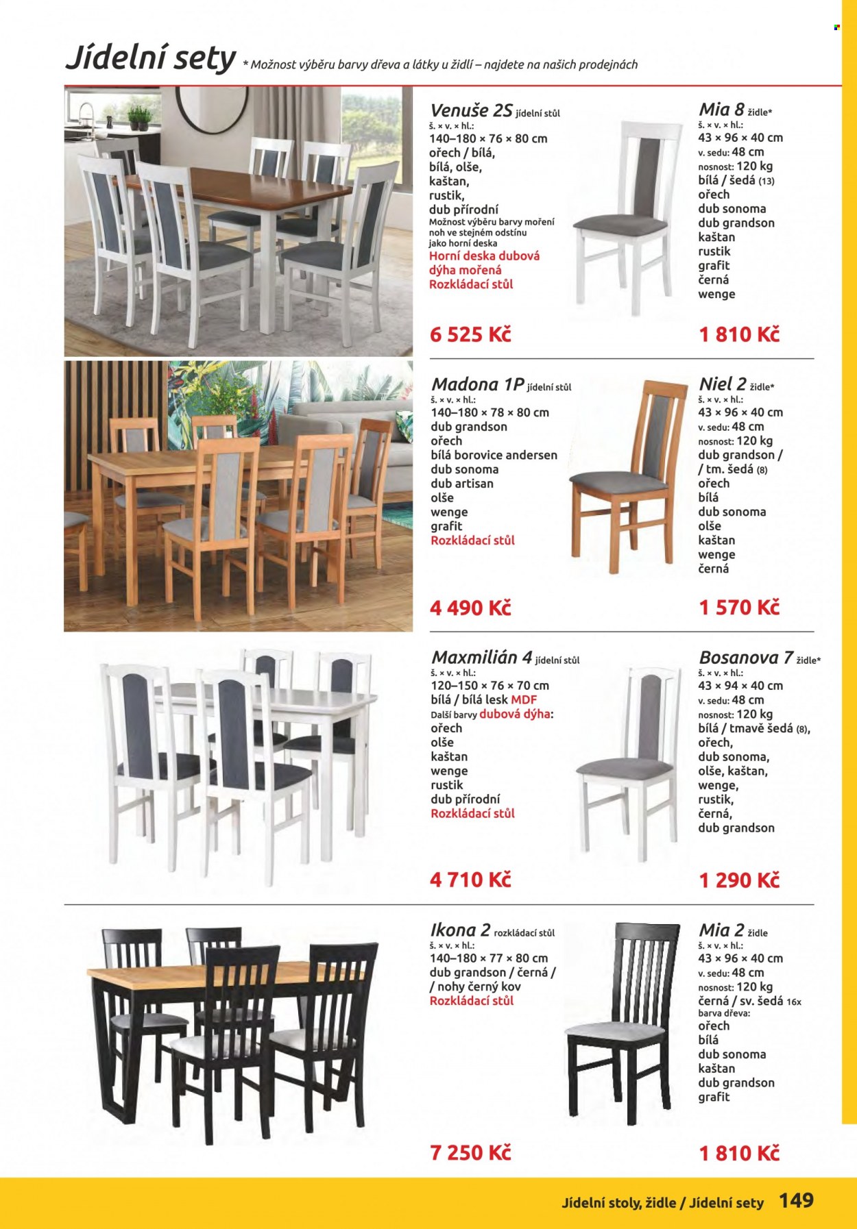 Leták ORFA nábytek - Produkty v akci - jídelní stůl, stůl, židle. Strana 149.