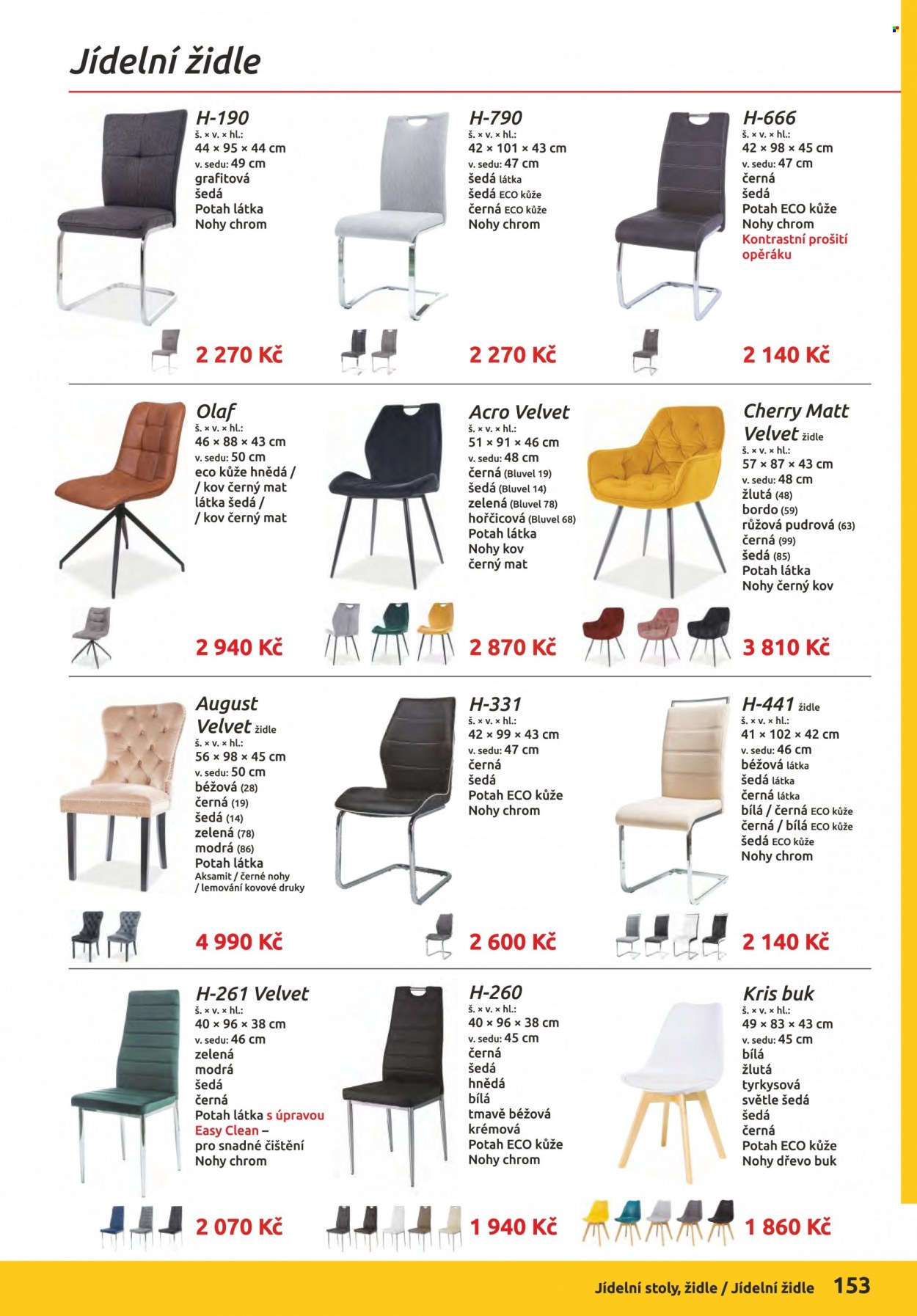 Leták ORFA nábytek - Produkty v akci - stůl, jídelní židle, židle, potah. Strana 153.