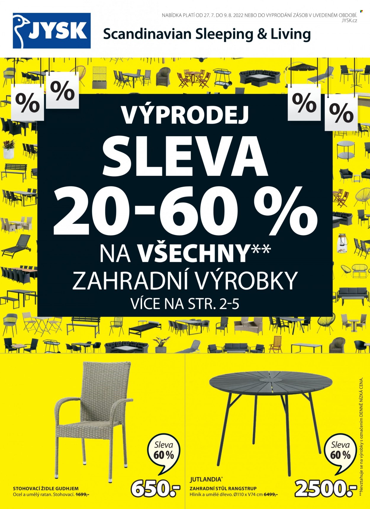 Leták JYSK - 27. 7. 2022 - 9. 8. 2022. Strana 1.