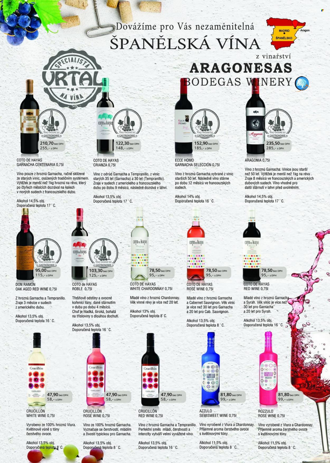 Leták Vrtal - Produkty v akci - mouka hladká, alkohol, červené víno, Chardonnay, víno, Cabernet Sauvignon, Tempranillo, Syrah. Strana 6.