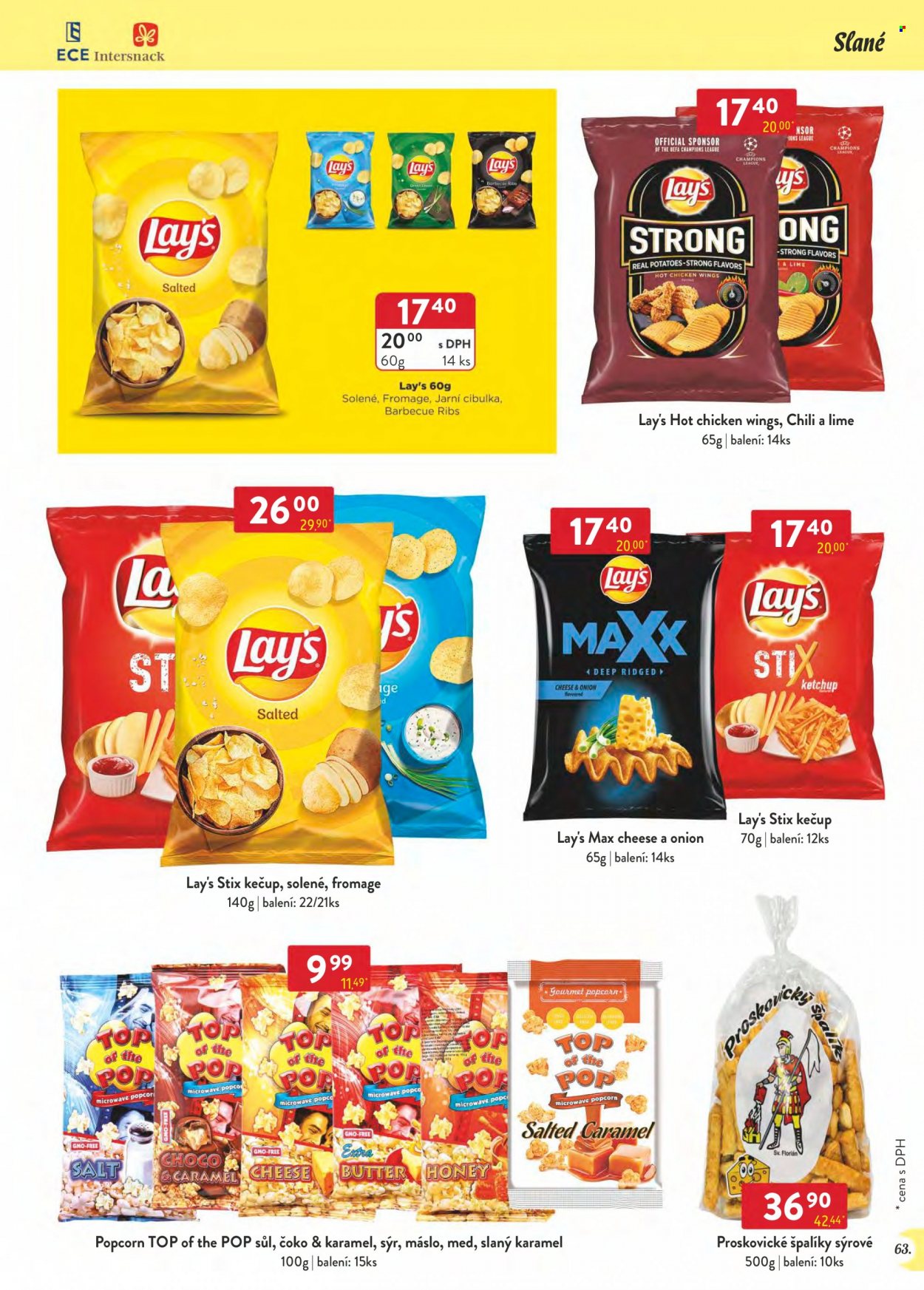 Leták Astur & Qanto velkoobchod - 1.3.2023 - 31.3.2023 - Produkty v akci - cibulky, pórek, Olma, jogurt, Florian, Lay’s, brambůrky, popcorn, chipsy, slaný snack, med, Gourmet. Strana 63.