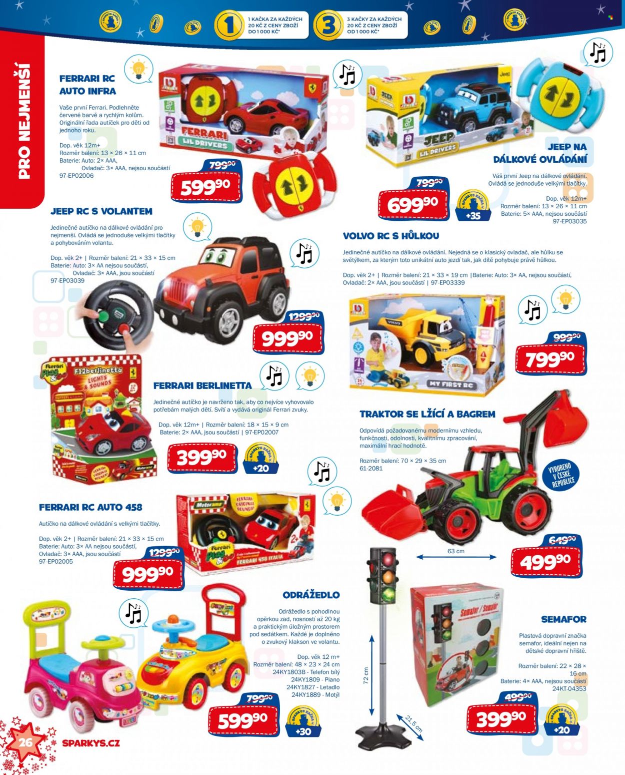 thumbnail - Leták Sparkys - Produkty v akci - odrážedlo, RC auto, autíčko, letadlo, traktor, hračky, hračka na dálkové ovládání. Strana 26.