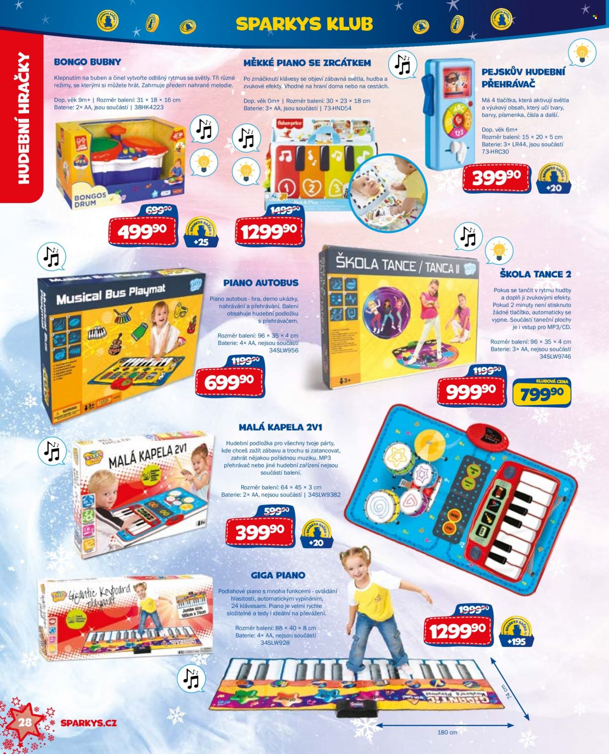 thumbnail - Leták Sparkys - Produkty v akci - podložka, buben, klávesy, autobus, hračky. Strana 28.