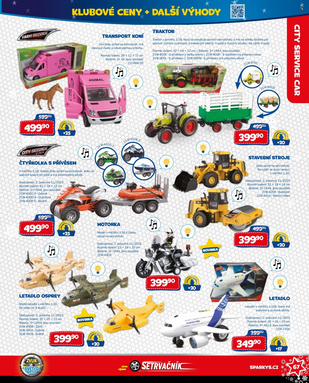 thumbnail - Leták Sparkys - Produkty v akci - motorka, čtyřkolka, letadlo, traktor, hračky. Strana 67.